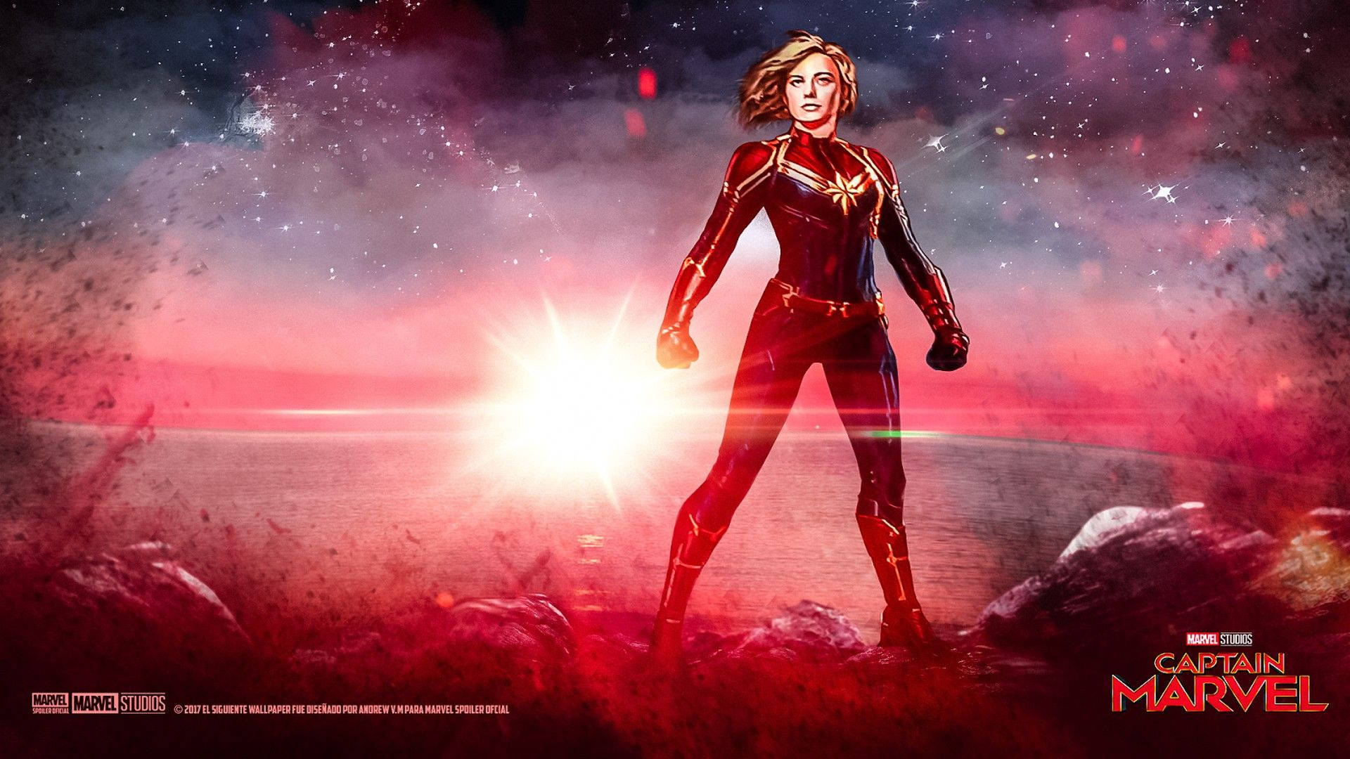 Unleash the power of Captain Marvel with a powerful desktop computer Wallpaper