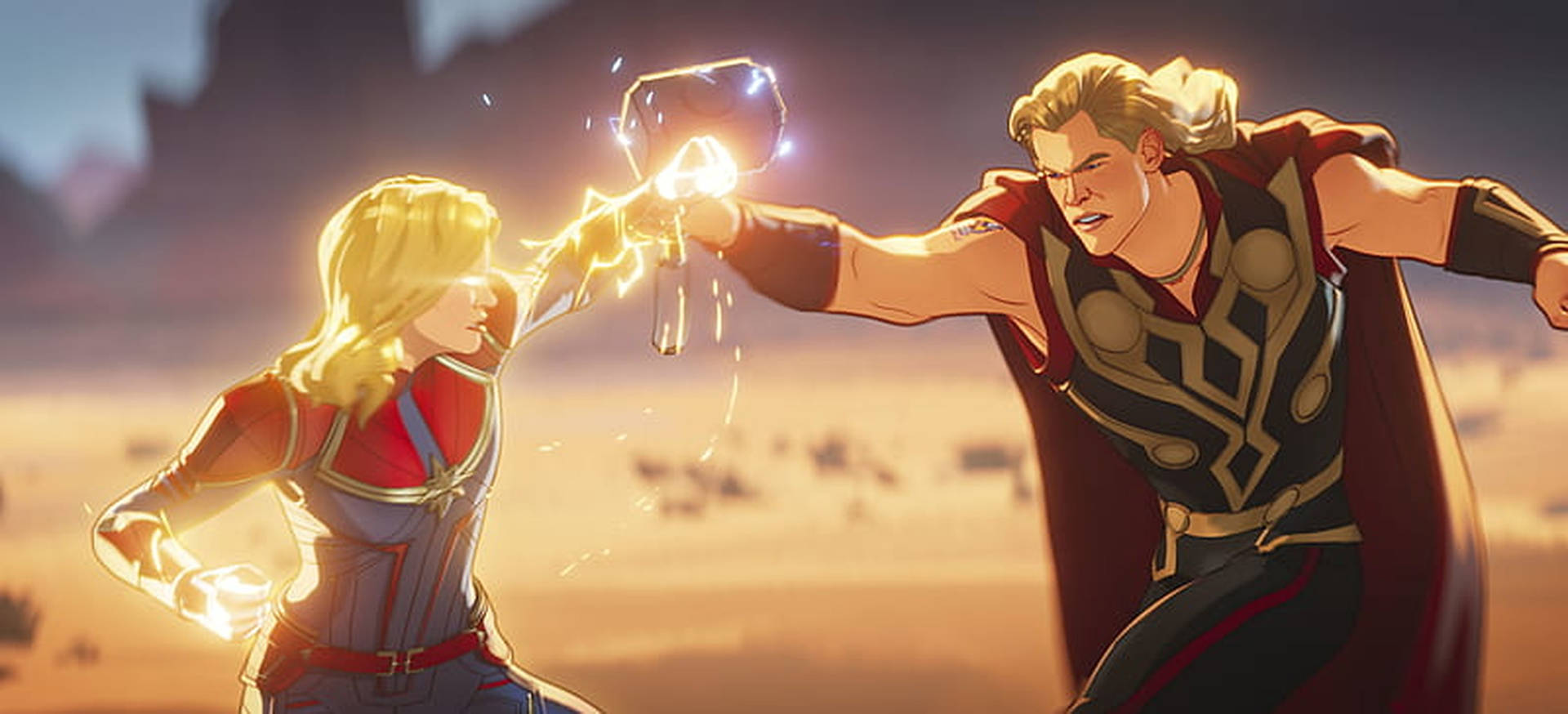 Captain Marvel Fighting Thor Marvel What If Background