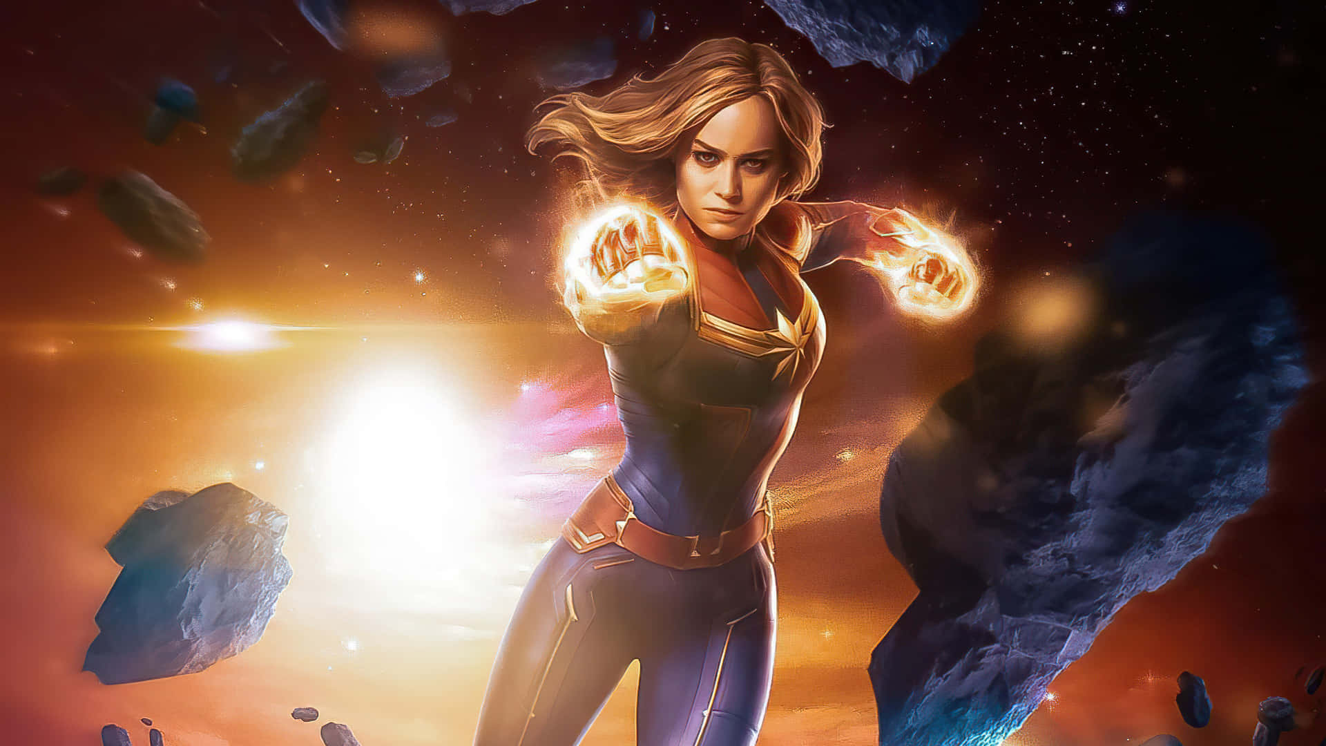 Brave and Powerful: Captain Marvel in Stunning HD" Wallpaper