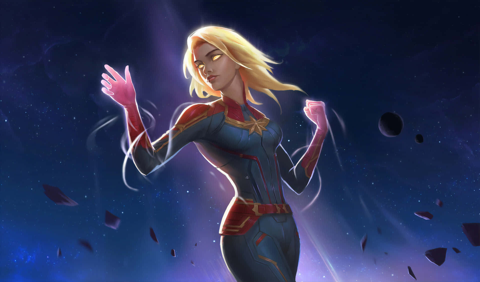 Tag med Captain Marvel på hendes seneste eventyr! Wallpaper