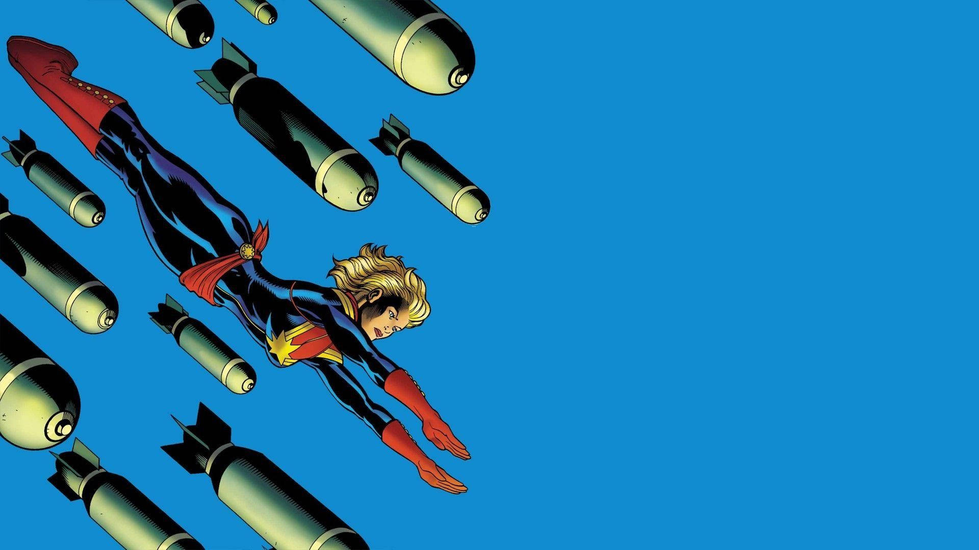 Captain Marvel taking charge and rocketing into action! Wallpaper