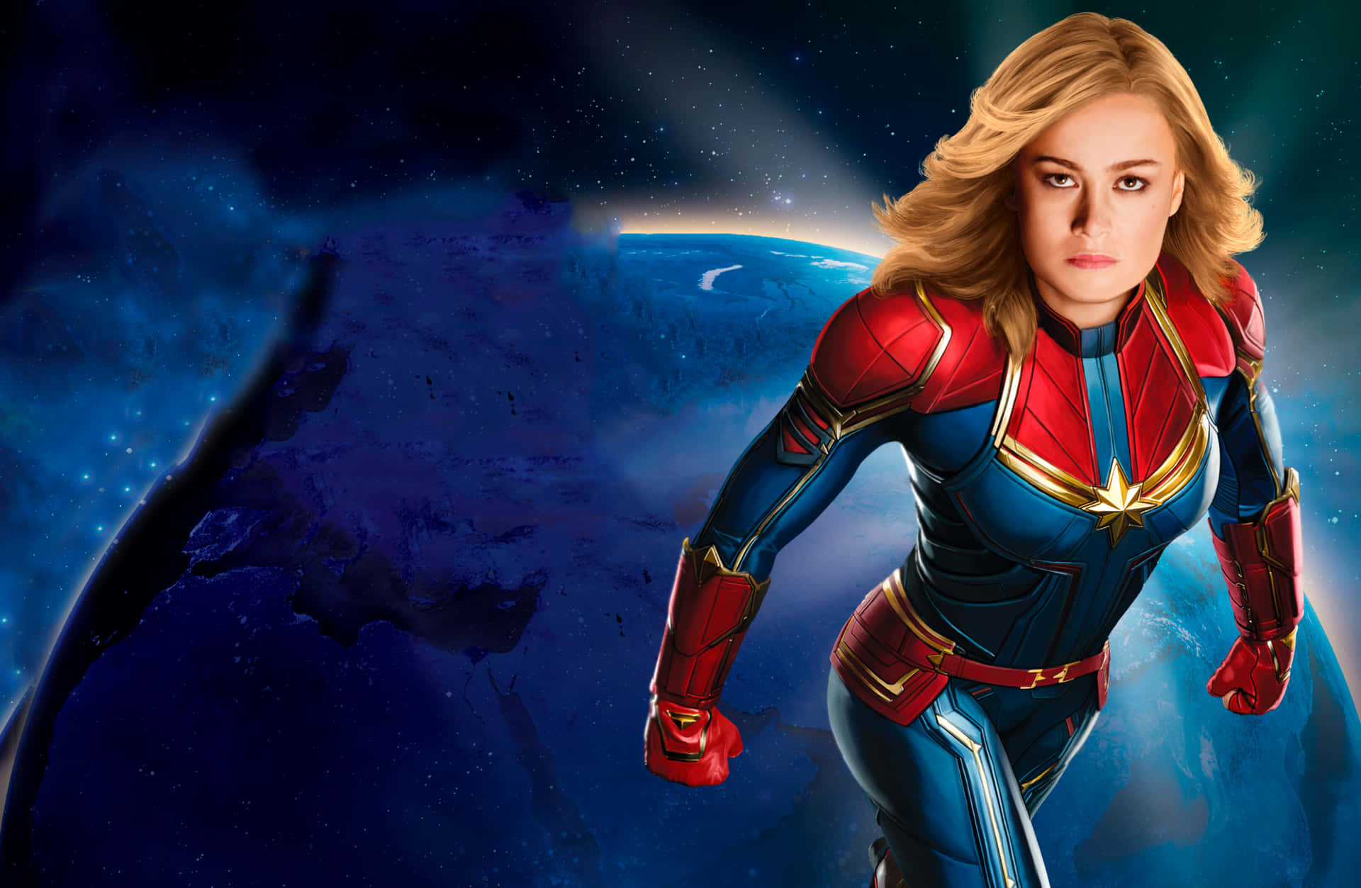 Carol Danvers, A.K.A. Captain Marvel, inspired by Stan Lee and Jack Kirby comic characters. Wallpaper