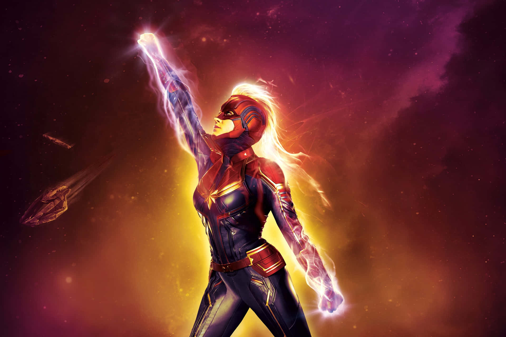 A red headed Brie Larson as Captain Marvel Wallpaper