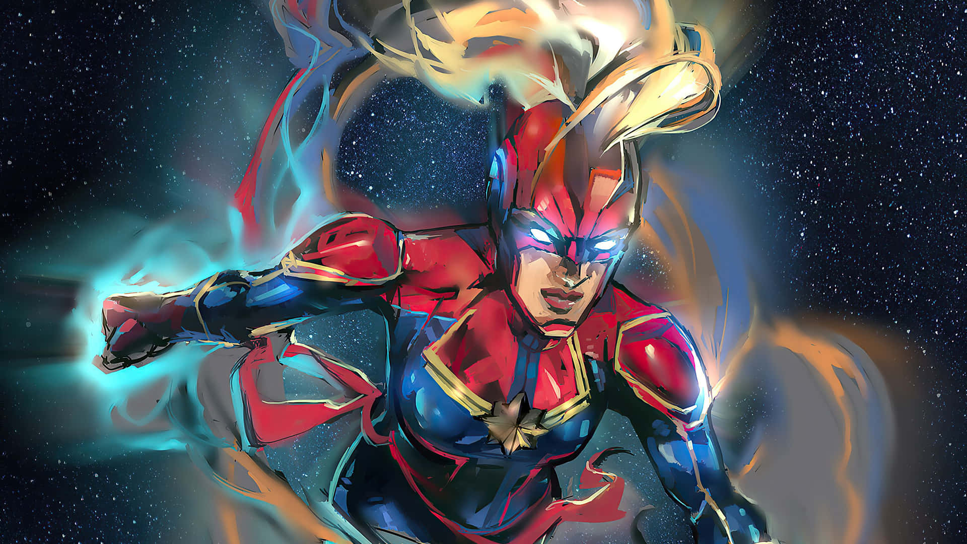 Captain Marvel Power Flight Space Wallpaper