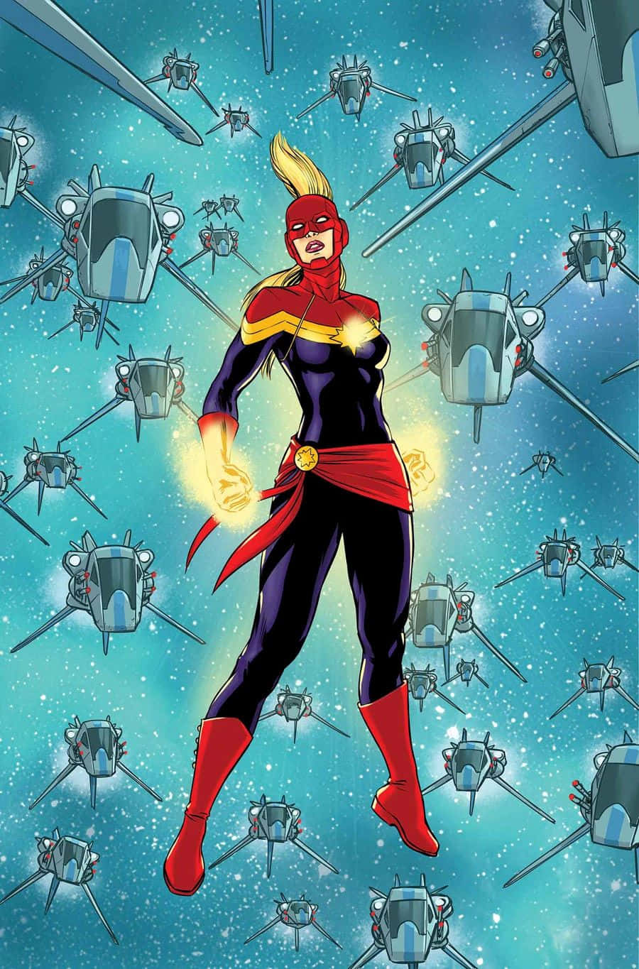 Captain Marvel Power Stance Space Battle Wallpaper