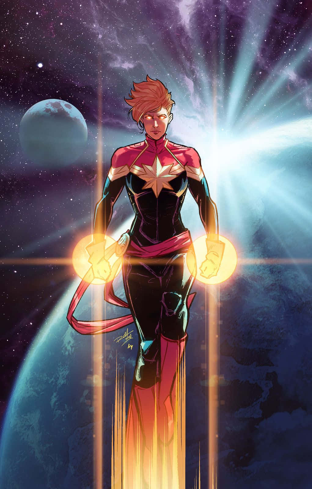 Captain Marvel Power Stancein Space Wallpaper