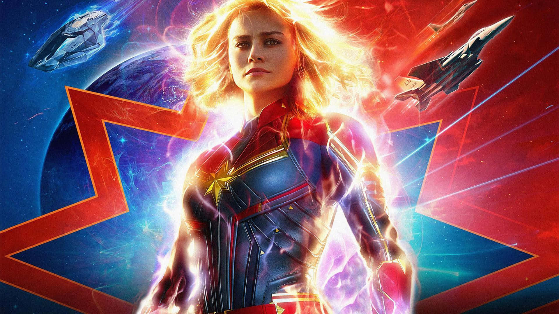 Captain Marvel Powerful Hero Pose Wallpaper