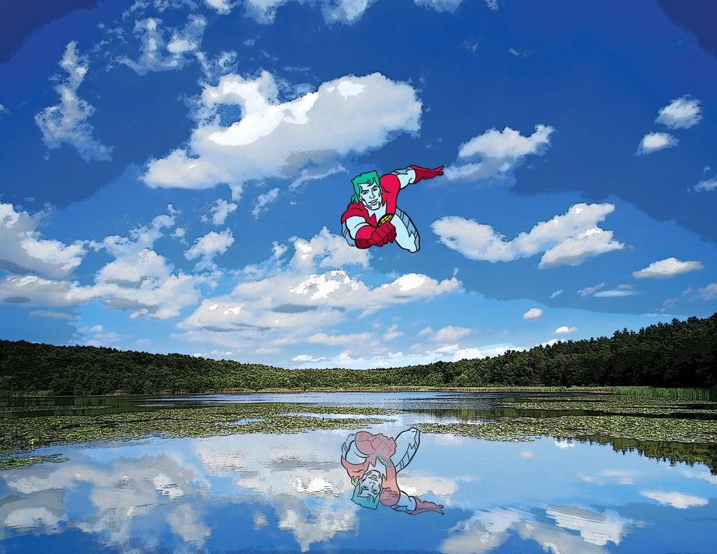 Captain Planet Flying Over The Lake