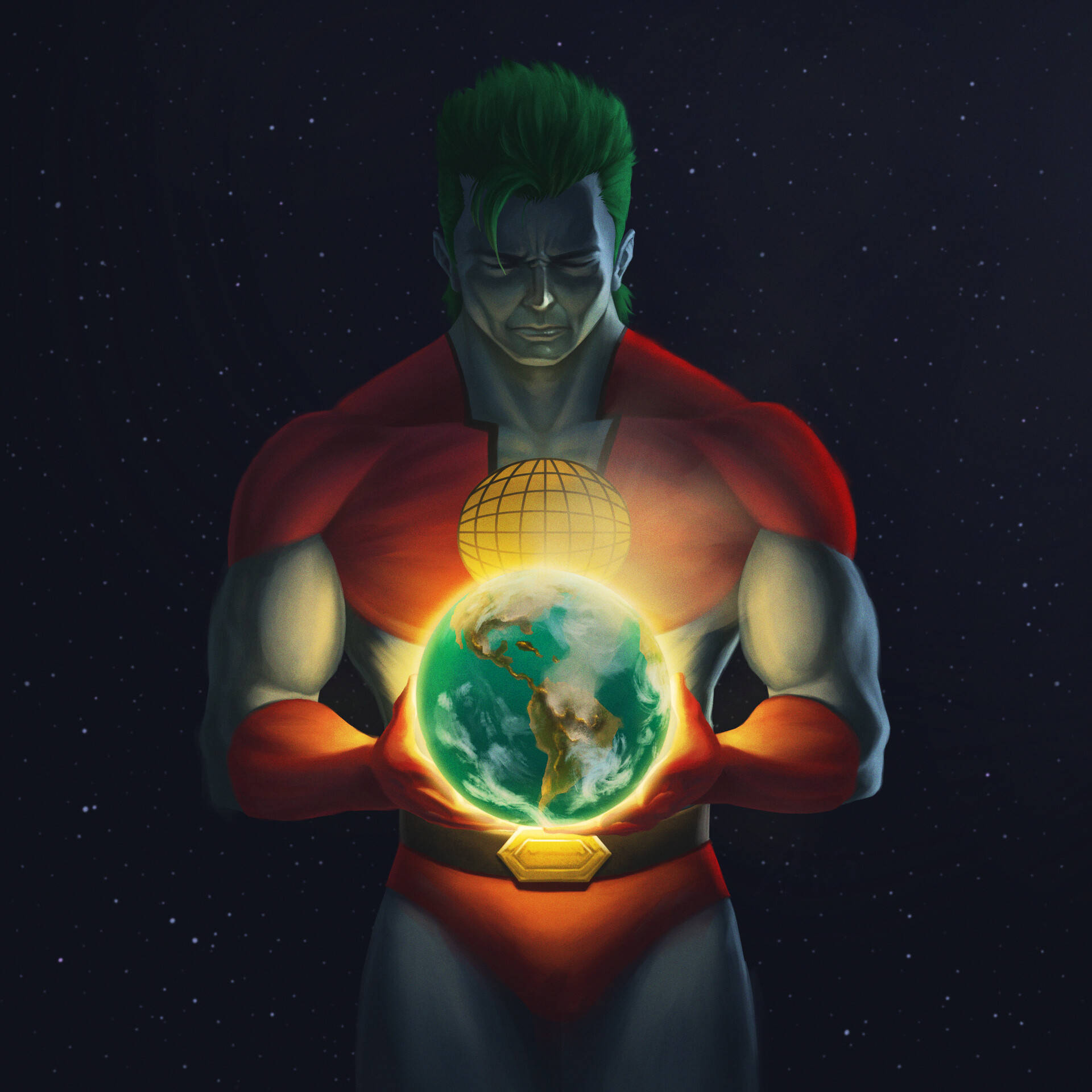 Captain Planet Holding A Globe Background