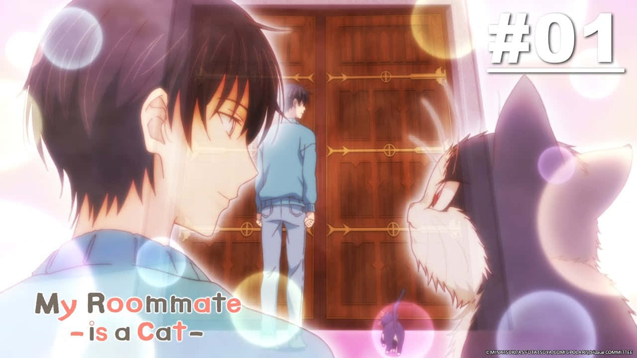 Caption: A Comedic Anime Moment Between A Man And His Beloved Feline In "my Roommate Is A Cat". Wallpaper
