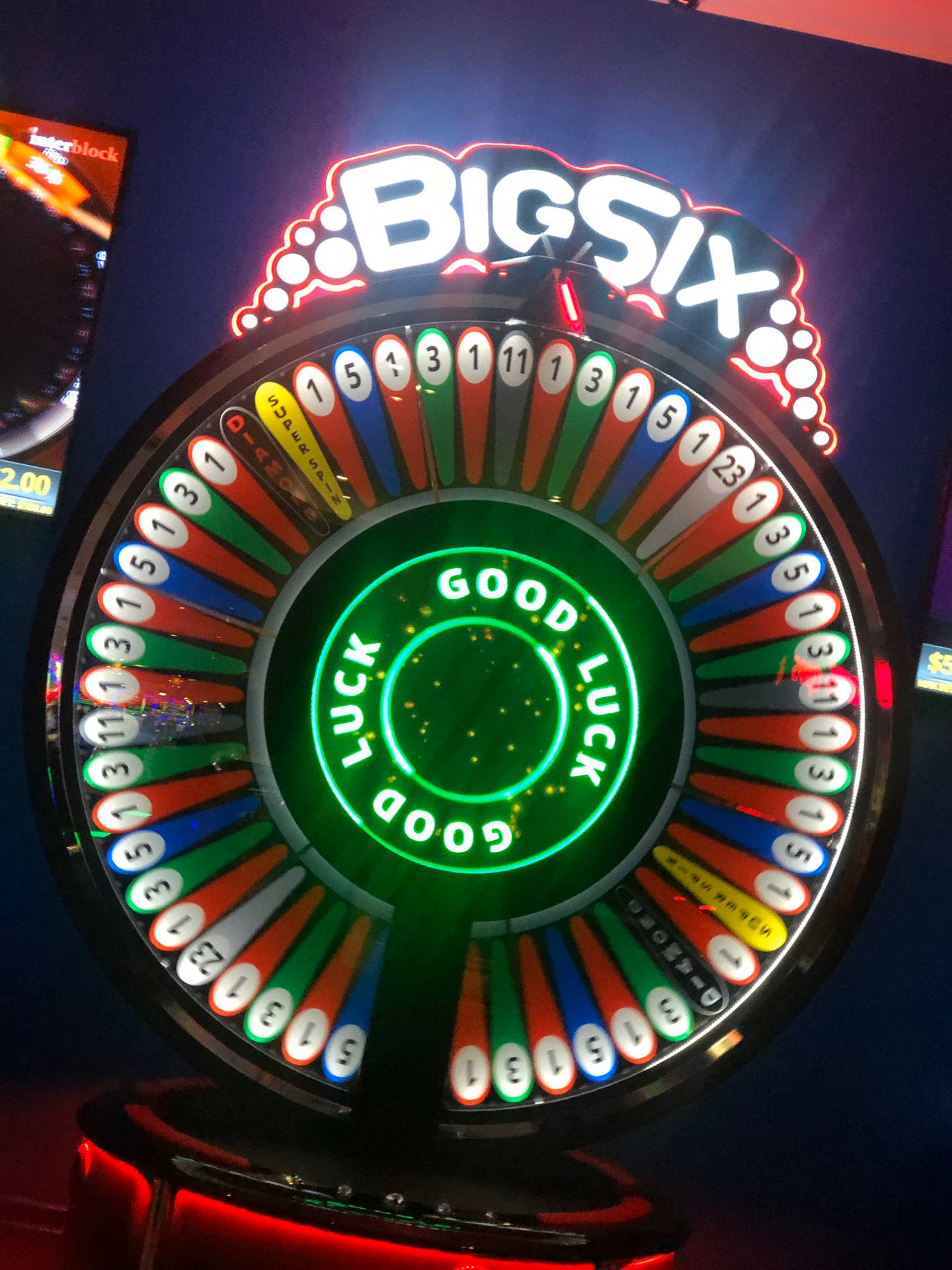 Caption: A Vibrant Big Six Wheel At A Gaming Casino Wallpaper