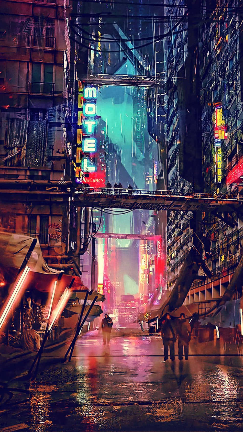 Caption: Abstract Neon Future Cityscape Wallpaper