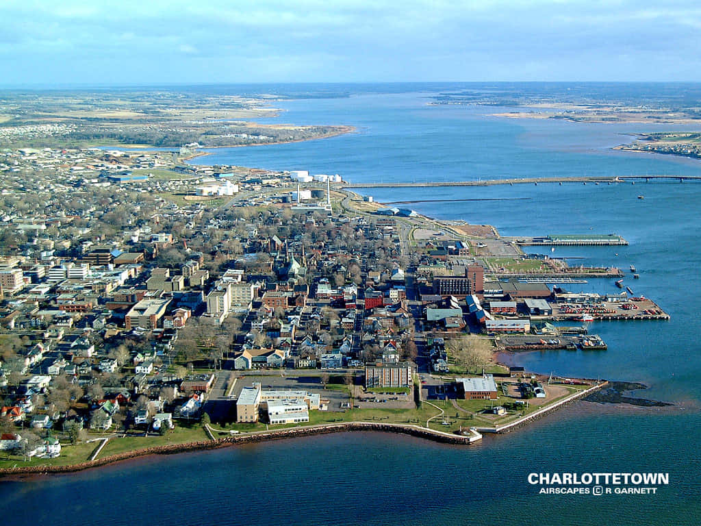 Caption: Aerial View Of Charlottetown At Dusk Wallpaper