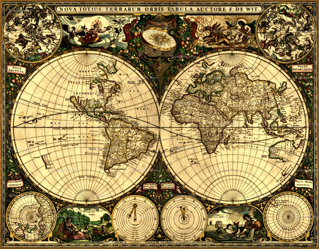 Caption: Ancient World Map Artwork Wallpaper