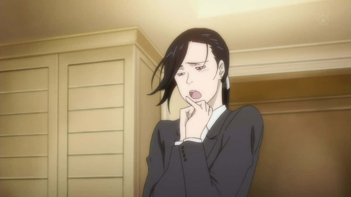 Download Caption: Anime Character Yut-lung Leaning On A Table Wallpaper |  Wallpapers.com