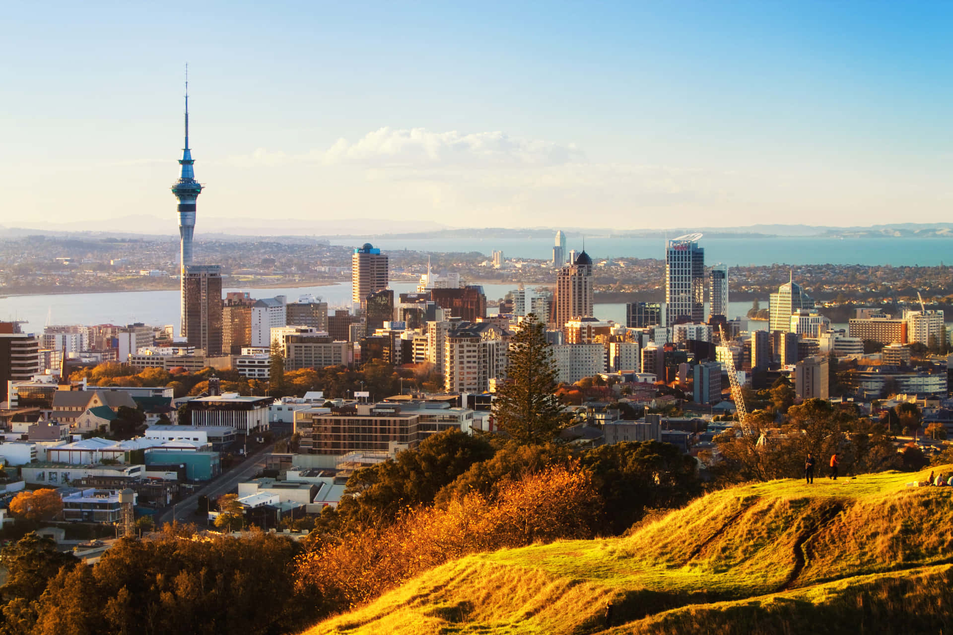Caption: Beautiful Sunrise At Auckland's Sky Tower Wallpaper