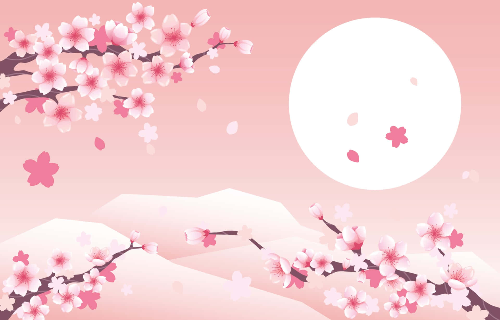 Caption: Blossom Bliss - A Serene Field Of Beautiful Pink Blossoms Under The Sooting Blue Sky.