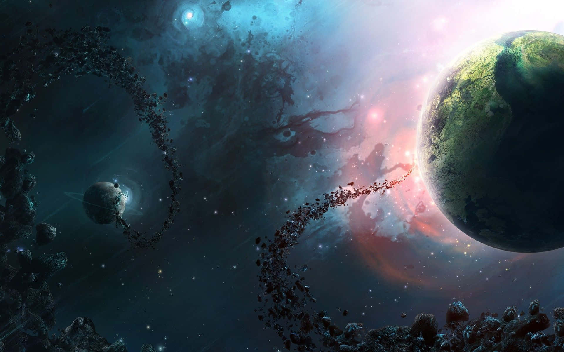 Caption: Boundless Cosmos Unveiled - Advanced Spacecraft Exploring Outer Space Wallpaper
