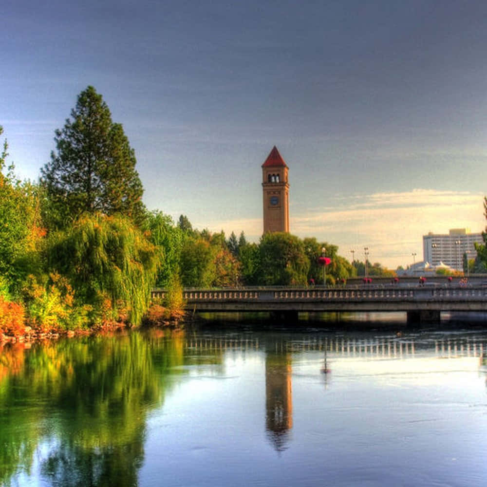 Download Caption: Breathtaking Sunset View Over Spokane City Wallpaper