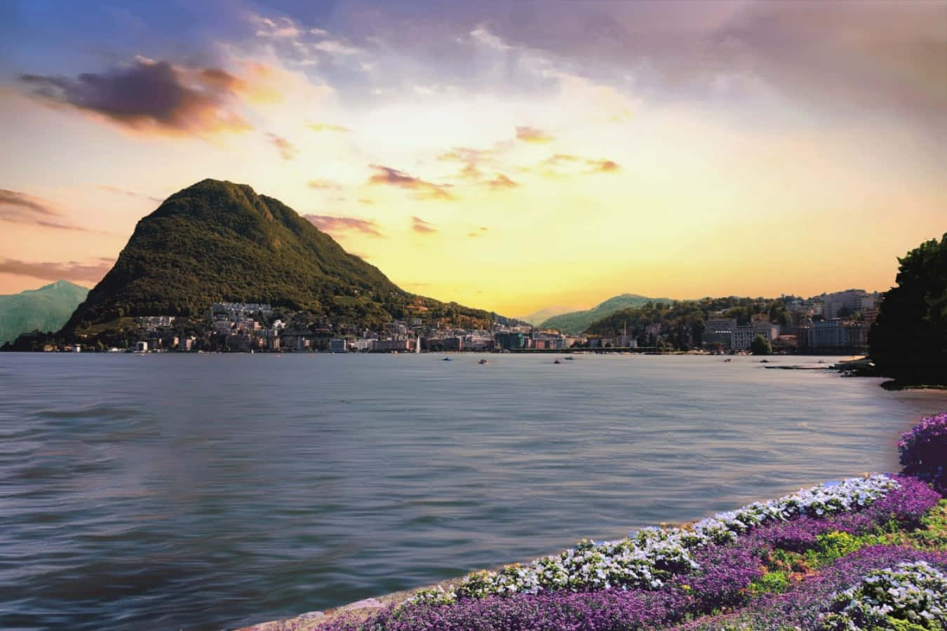 Caption: Breathtaking View Of Lugano Lake Wallpaper