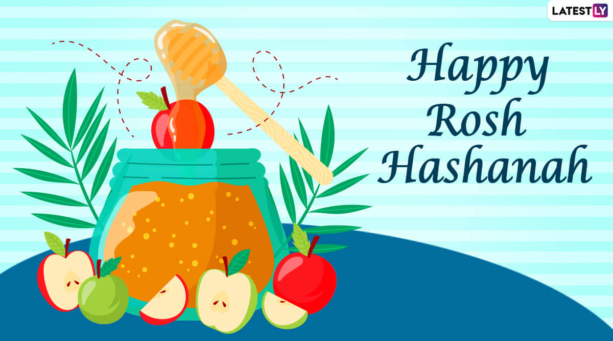 Caption: "celebrating Rosh Hashanah: Traditional Apples And Honey On A Rustic Wooden Table" Wallpaper