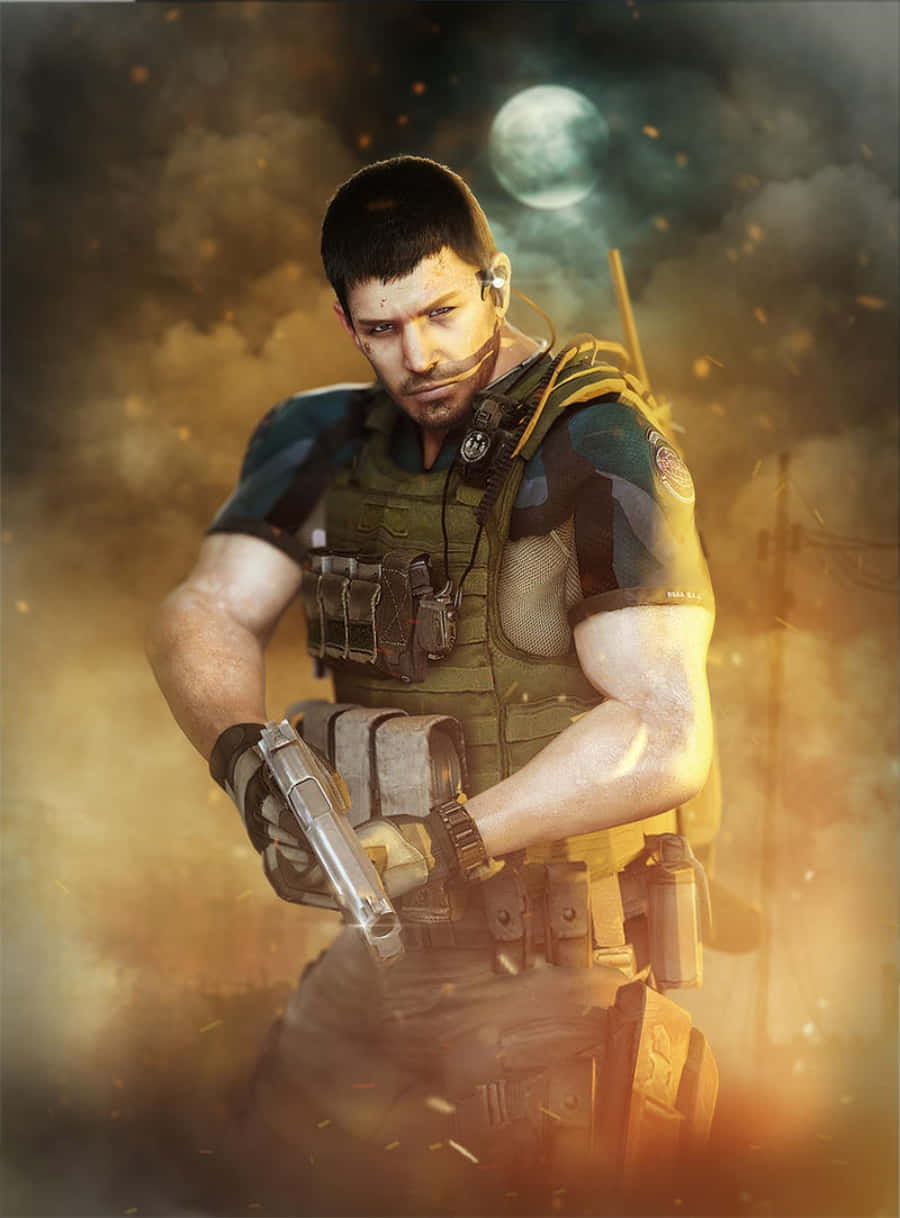 Caption: "chris Redfield In Action" Wallpaper
