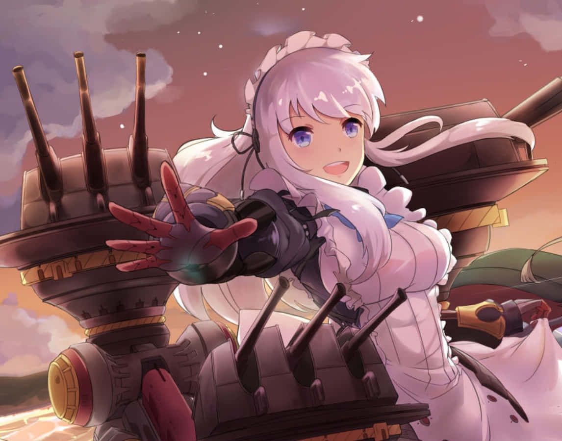 Caption: Elegant Belfast From Azur Lane Game Setting The Tactical Course Wallpaper