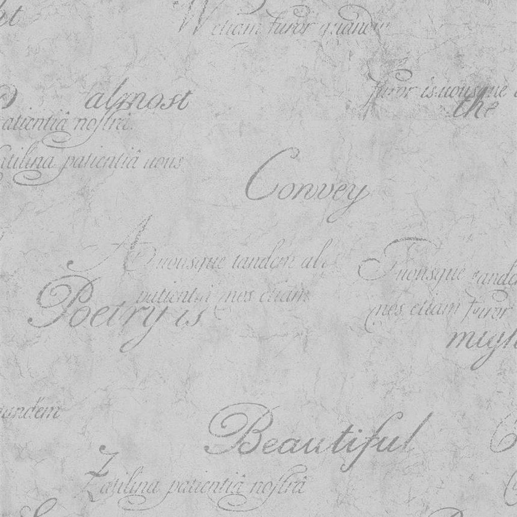 Caption: Elegant Cursive Script Writing Wallpaper — Elegant vintage wallpaper with faded cursive script and poetic phrases on textured gray paper.