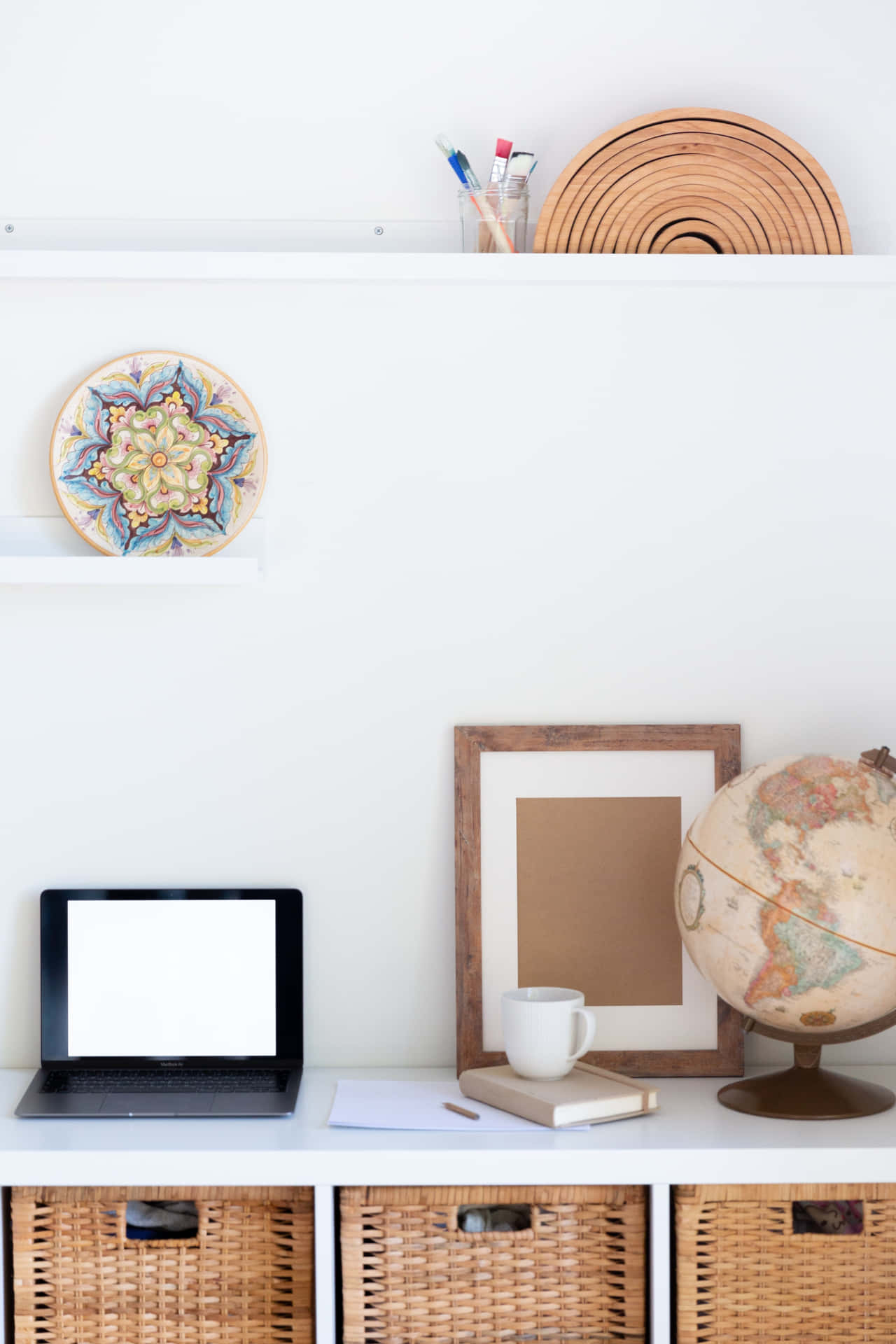 Caption: Elegant Home Office Setup In Neutral Tones