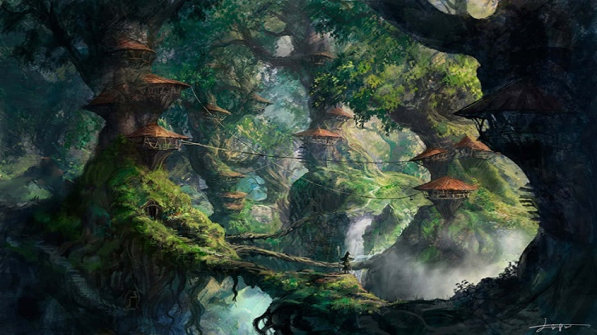 Caption: Enchanting Fantasy Forest Background