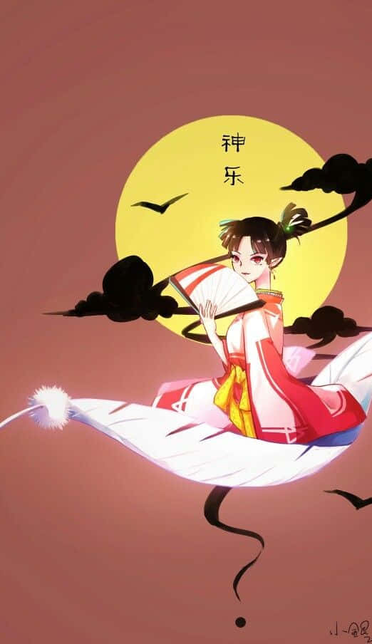 Caption: Kagura From Inuyasha Majestically Poised In The Moonlight. Wallpaper