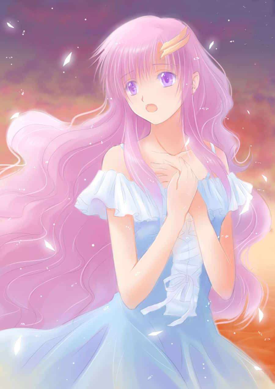 Caption: Lacus Clyne's Graceful Appearance Wallpaper