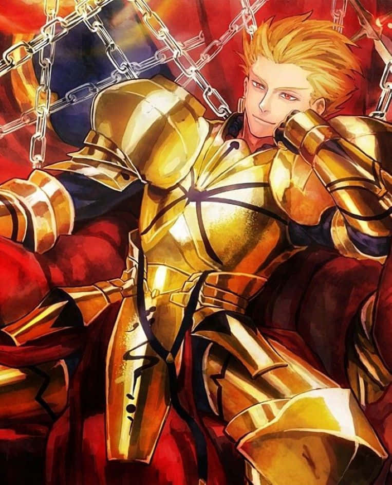 Caption: Legendary Character Gilgamesh In Action From Fate Grand Order Wallpaper