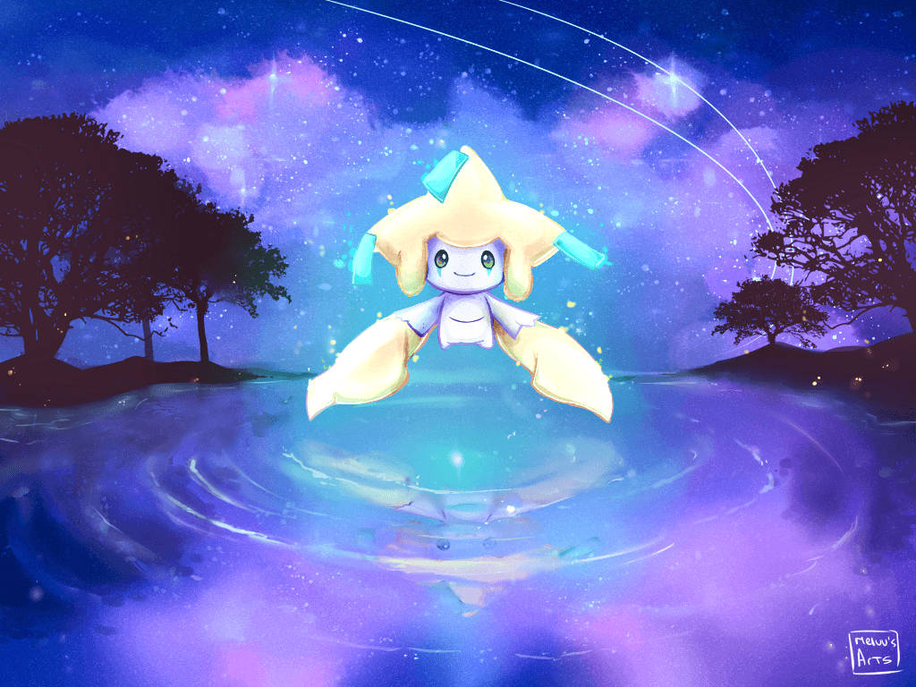 Caption: Magical Jirachi In A Starry Night Wallpaper