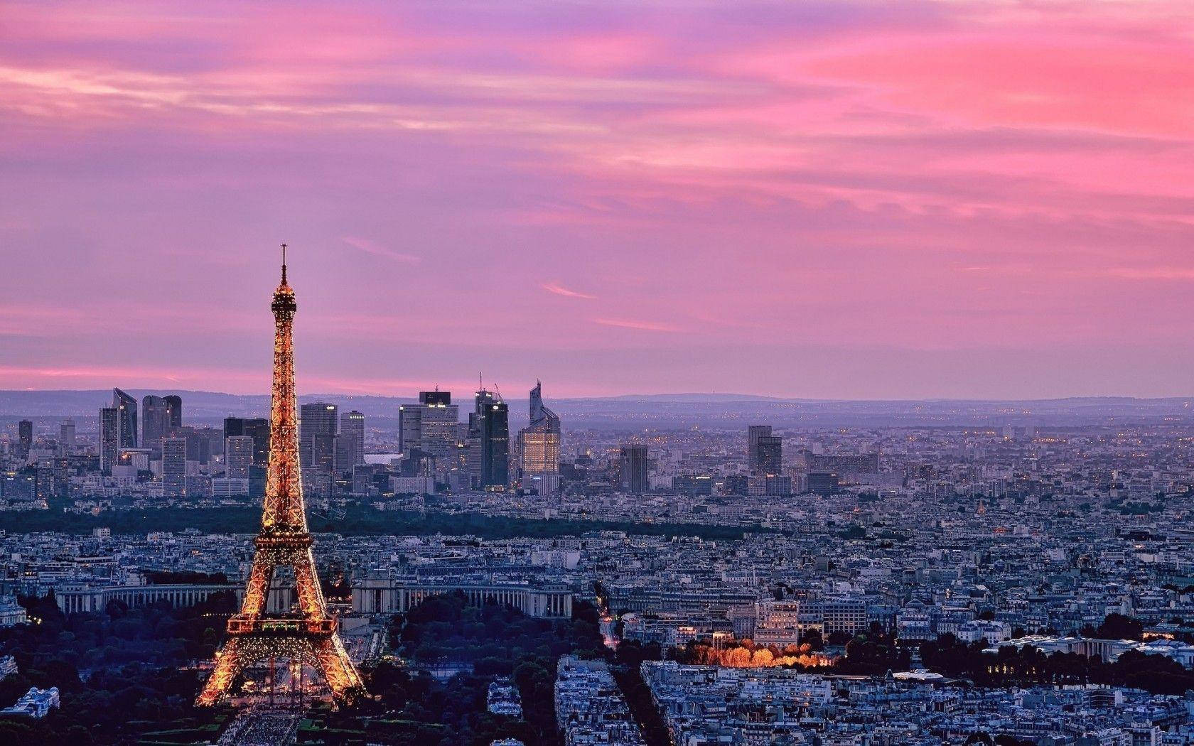 Caption: Magical Twilight Over Pink Eiffel Tower Wallpaper