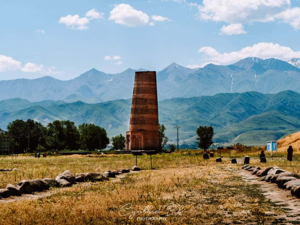 Caption: Majestic Burana Tower Against The Blue Sky Wallpaper