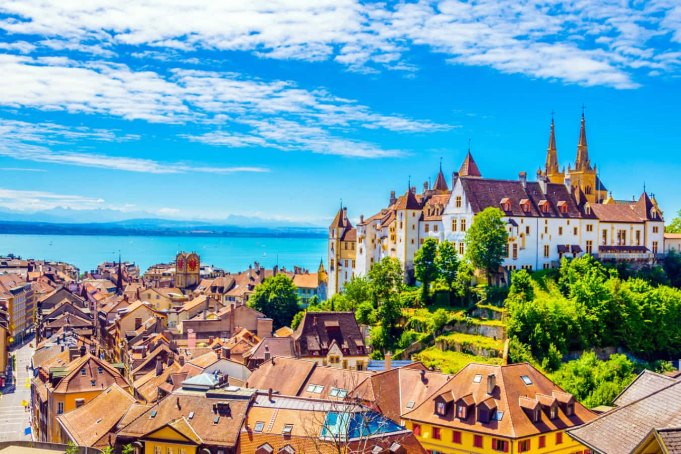 Caption: Majestic View Of Lake Neuchâtel, Switzerland. Wallpaper