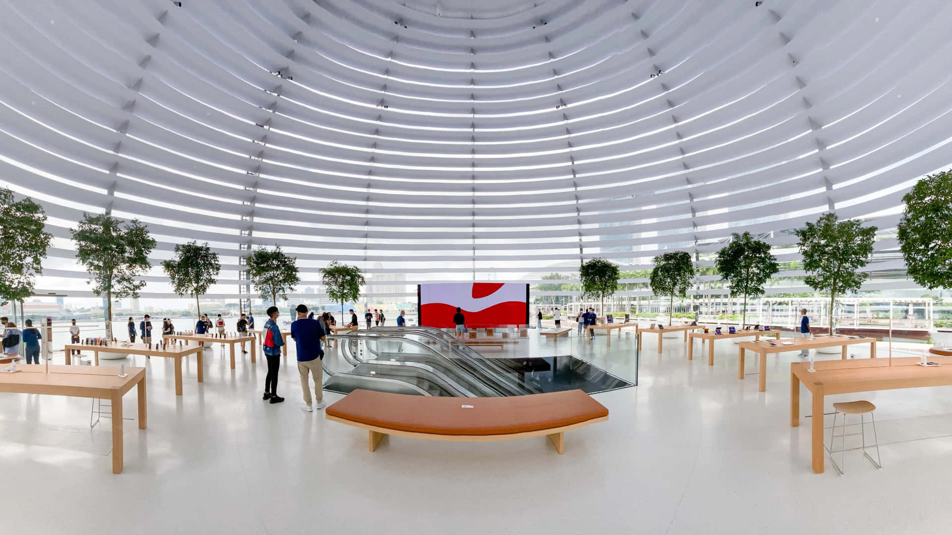 Caption: Modern Apple Store Interior View Wallpaper