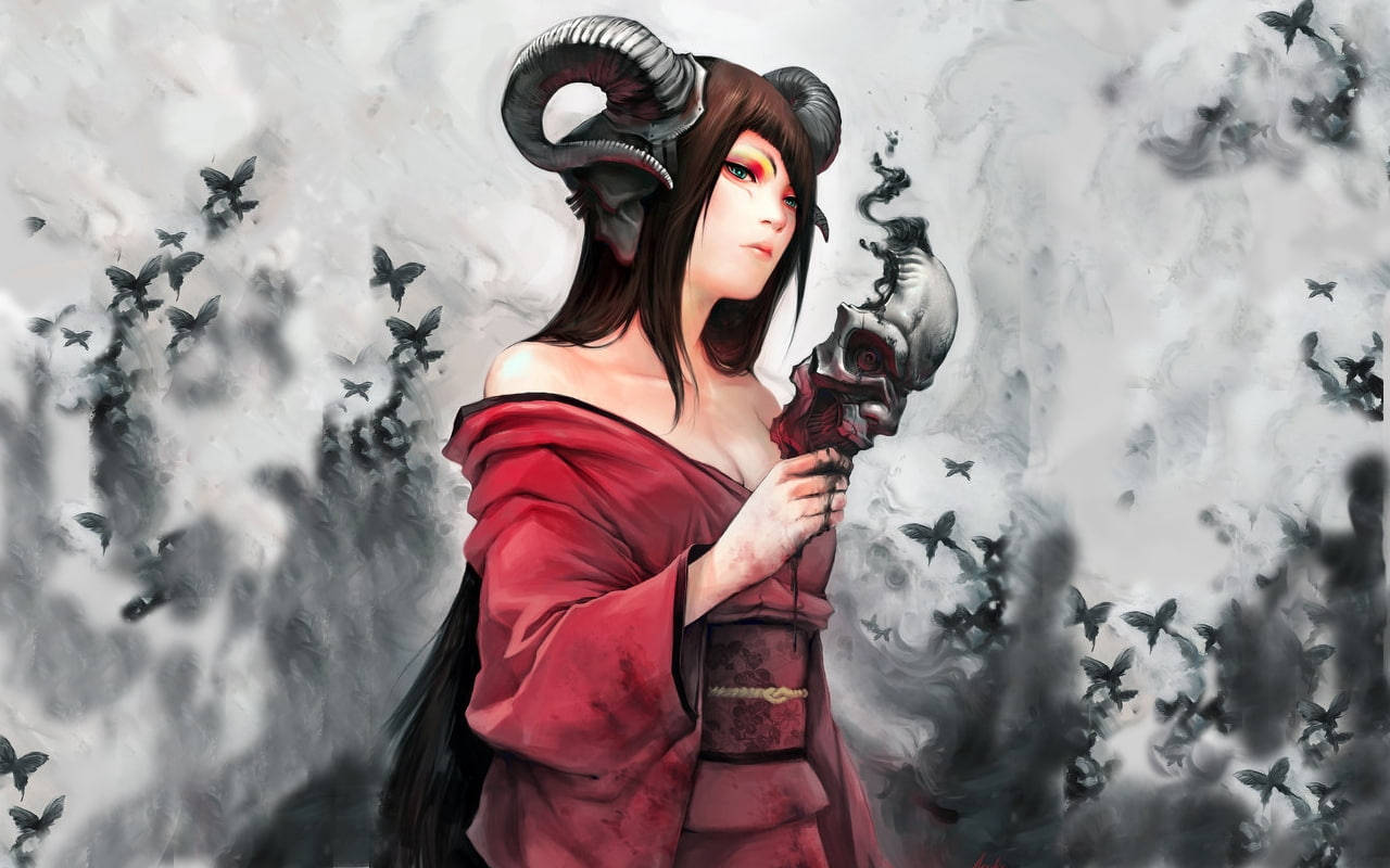 Caption: Red Devil Girl In Her Mystical Glamour Wallpaper
