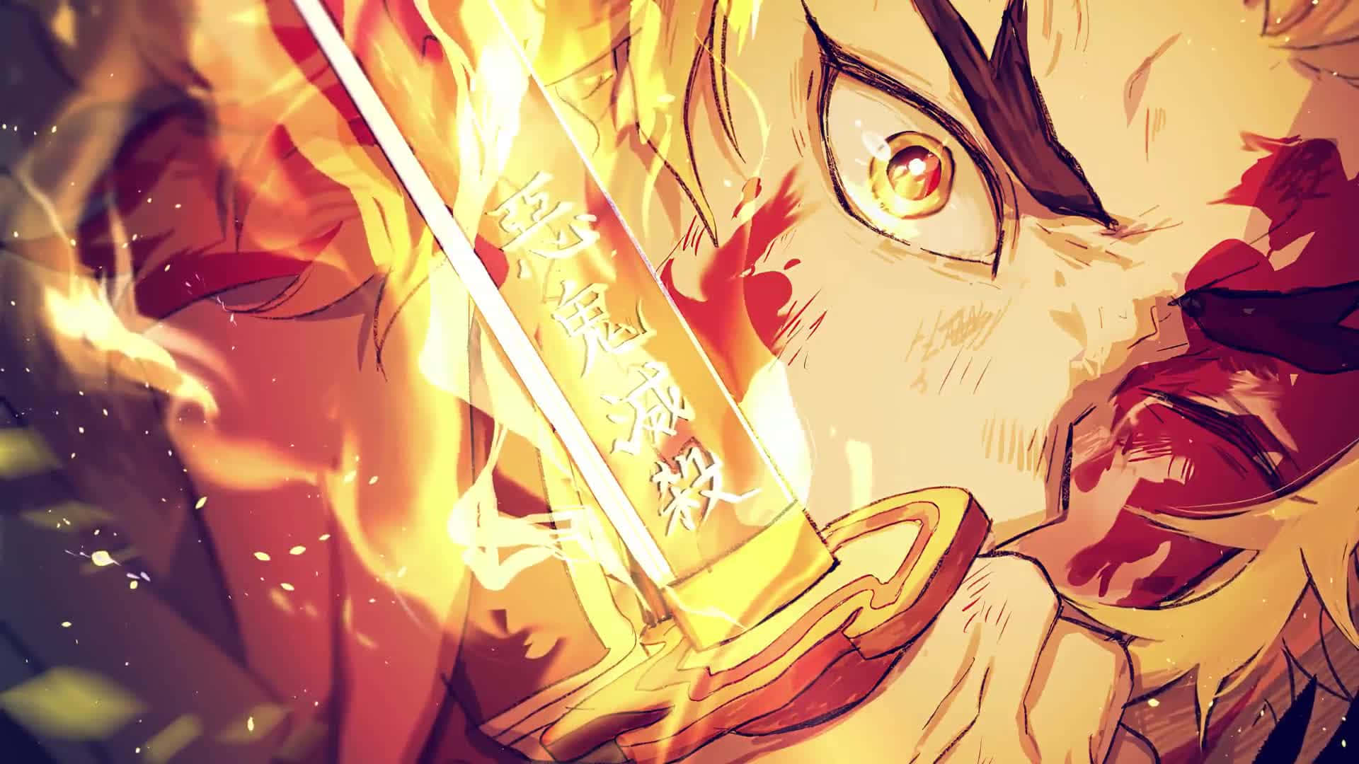 Caption: Rengoku Sword - The Fiery Blade Of Demon Slayer Wallpaper