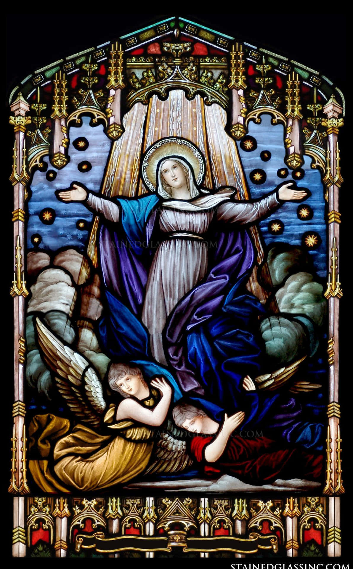 Caption: "sacred Depiction Of The Assumption Of Mother Mary" Wallpaper