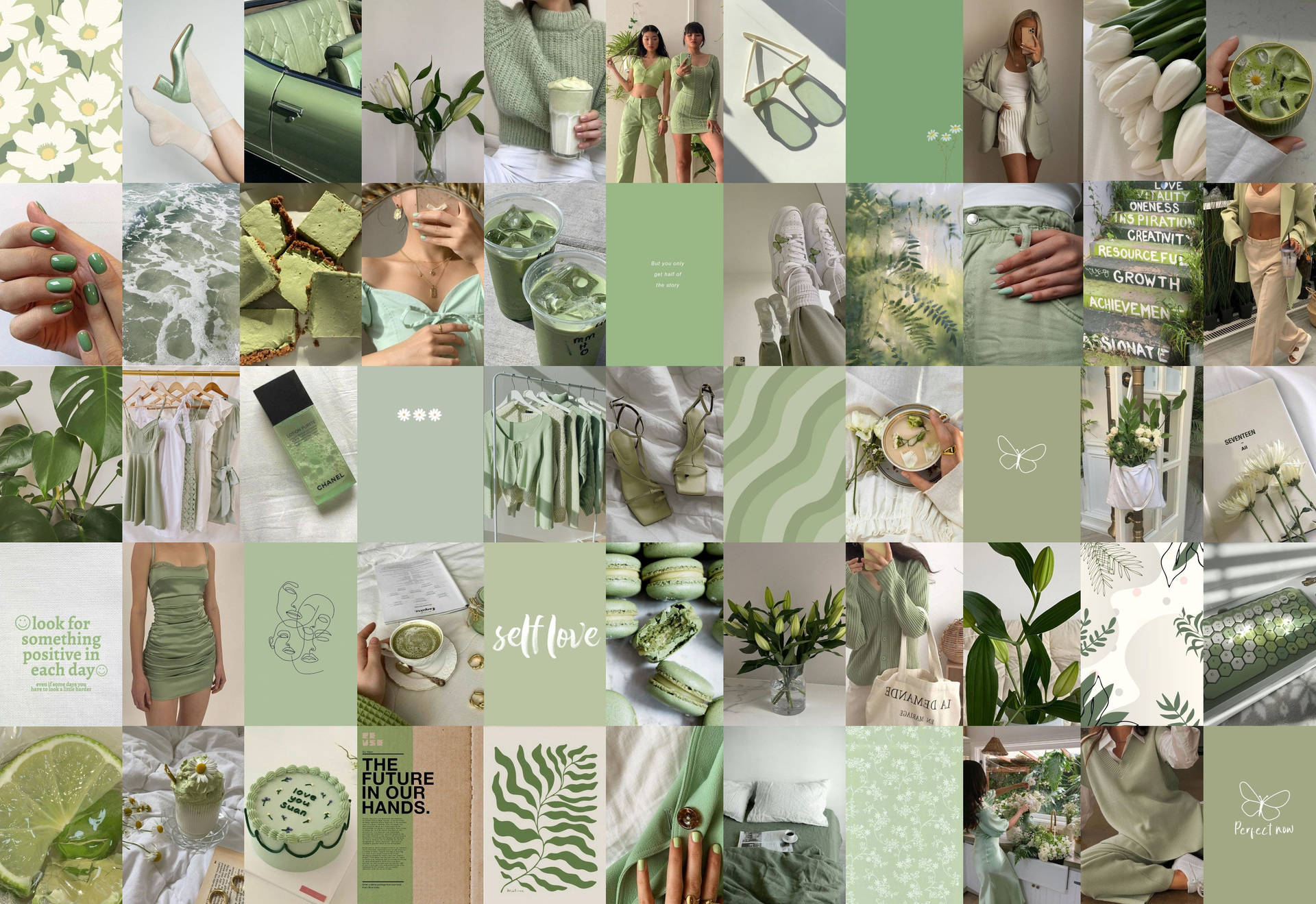 Caption: Sage Green Collage Artistic Wallpaper Wallpaper