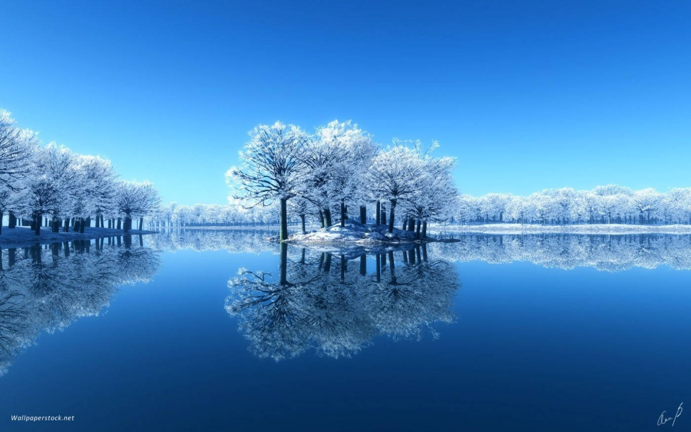 Caption: Serene Winter Landscape Wallpaper