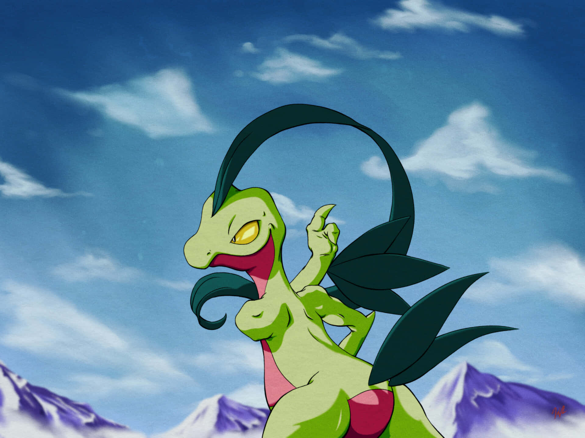 Caption: Splendid Grovyle In A Mystic Forest Wallpaper