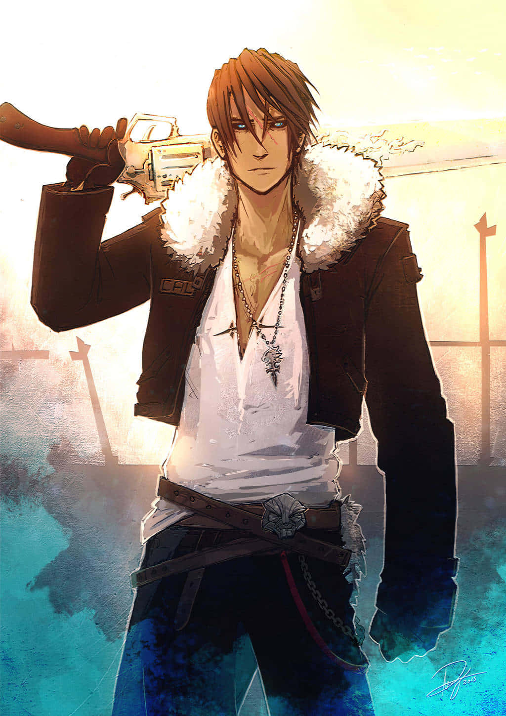 Caption: Squall Leonhart - Intens Holdning Bakgrunnsbildet