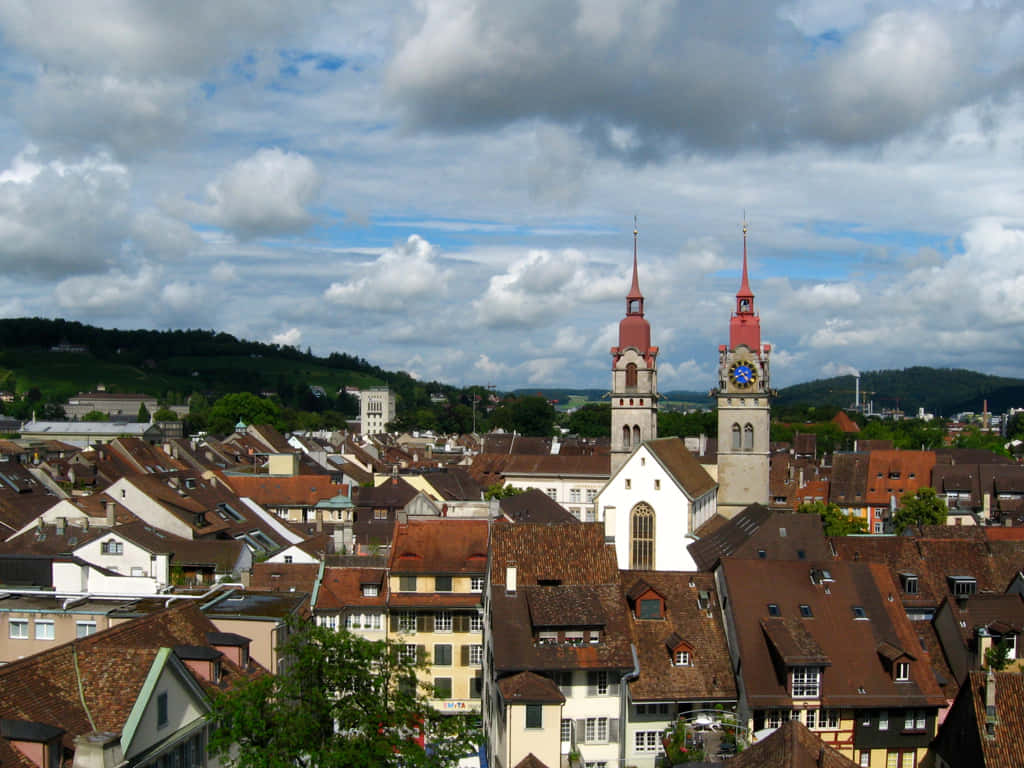 Fascinerende Panoramautsikt Over Winterthur Bylandskap Bakgrunnsbildet