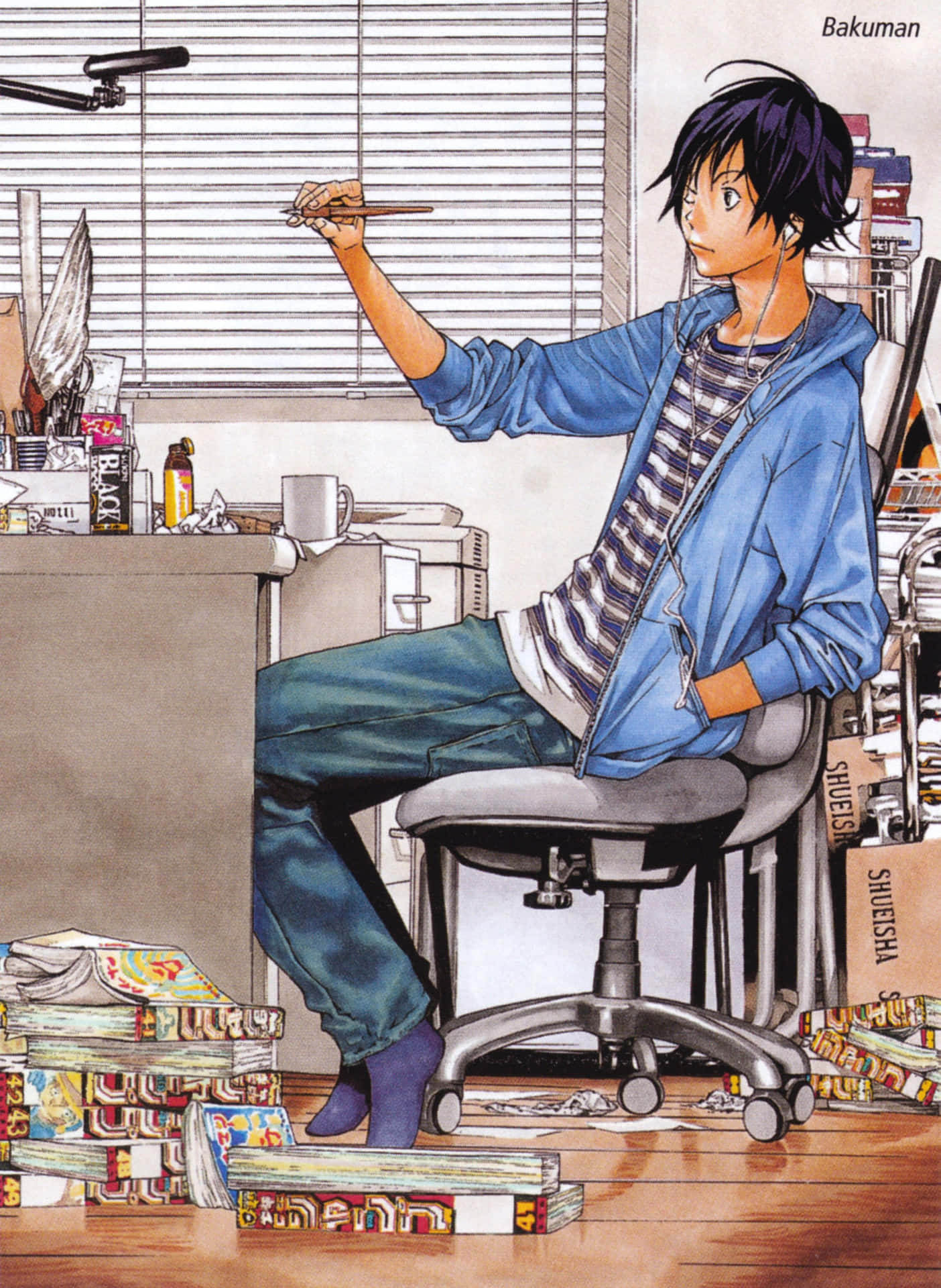 Bildetekst: Talentfull Mangaartist Moritaka Mashiro Fra Bakuman Bakgrunnsbildet