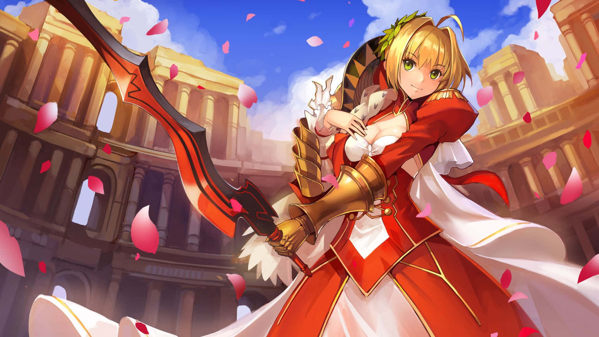 Caption: The Empress Nero Claudius Glowing In Battle Scene Wallpaper