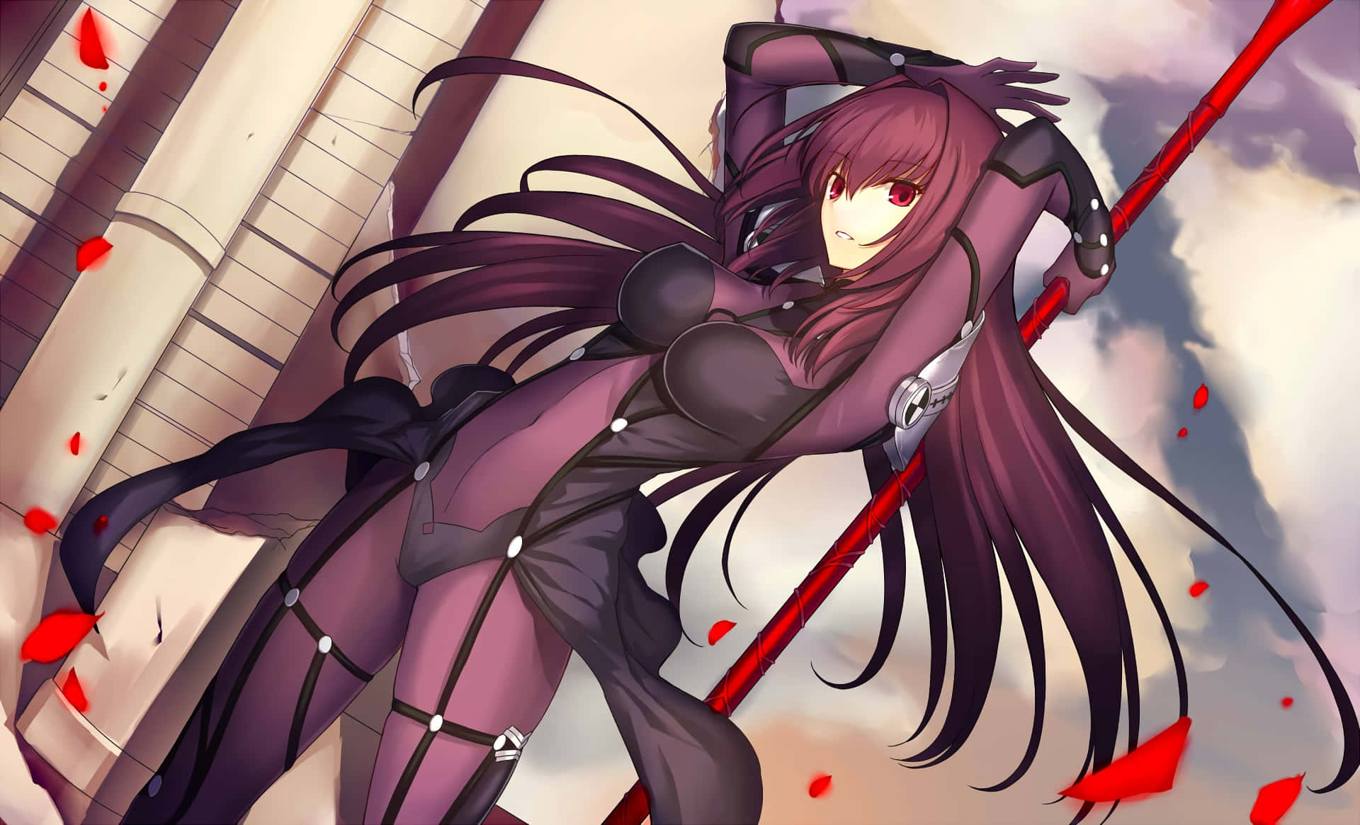 Caption: The Mighty Scathach Skadi Of Fgo In Her Majestic Aura Wallpaper