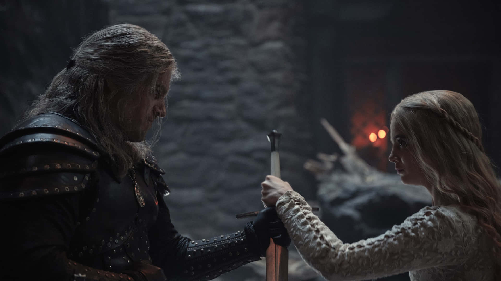 Caption: The Witcher, Geralt Of Rivia Amidst A Burning Battlefield Wallpaper